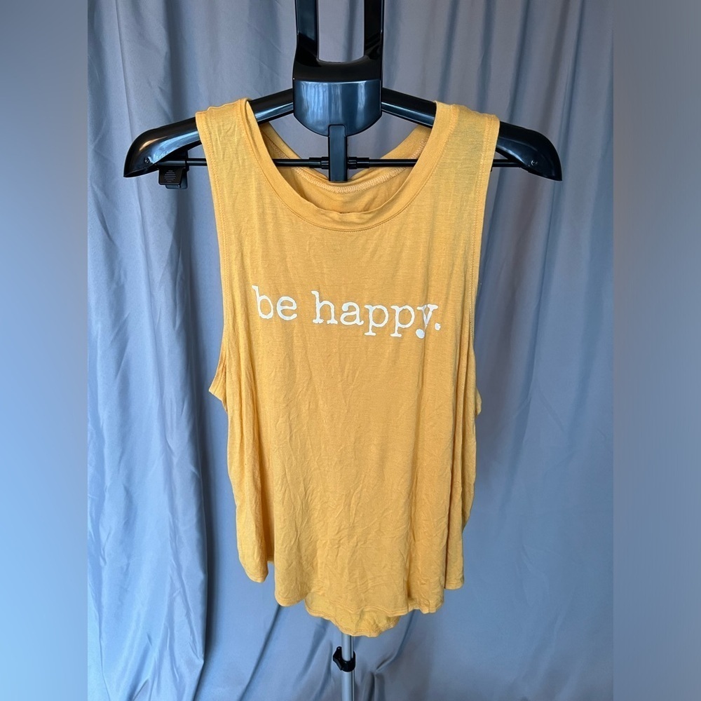 Yellow Sleeveless Top with 'Be Happy' Print